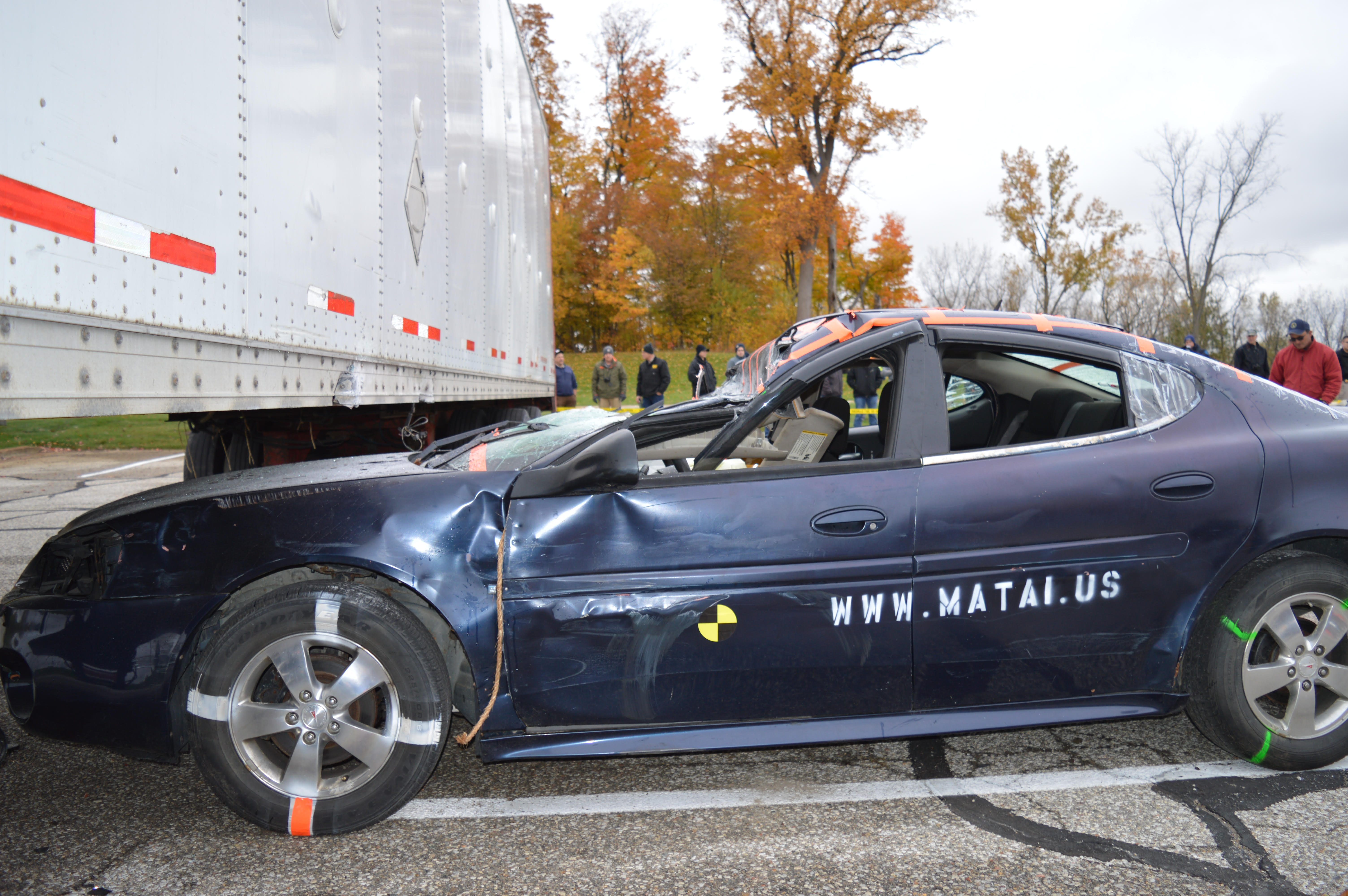 Crash test analysis — car impacting tractor-trailer underride